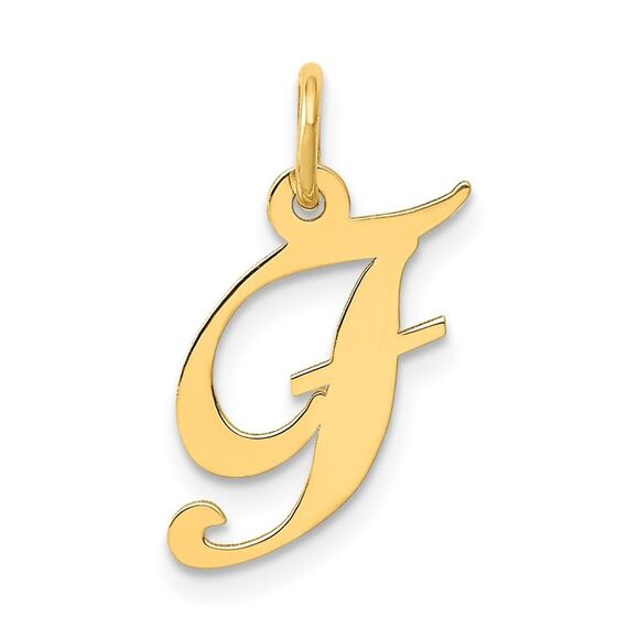 10k Yellow Gold Small Fancy Script Initial F Charm - Picture 1 of 4
